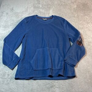 Stan Herman Sweatshirt Men's Large Blue Fleece Pullover Plaid Elbow Patch Pocket